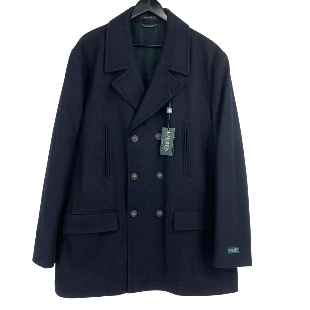Lauren Ralph Lauren Navy Wool Blend Double Breasted Peacoat Size 52R Mens